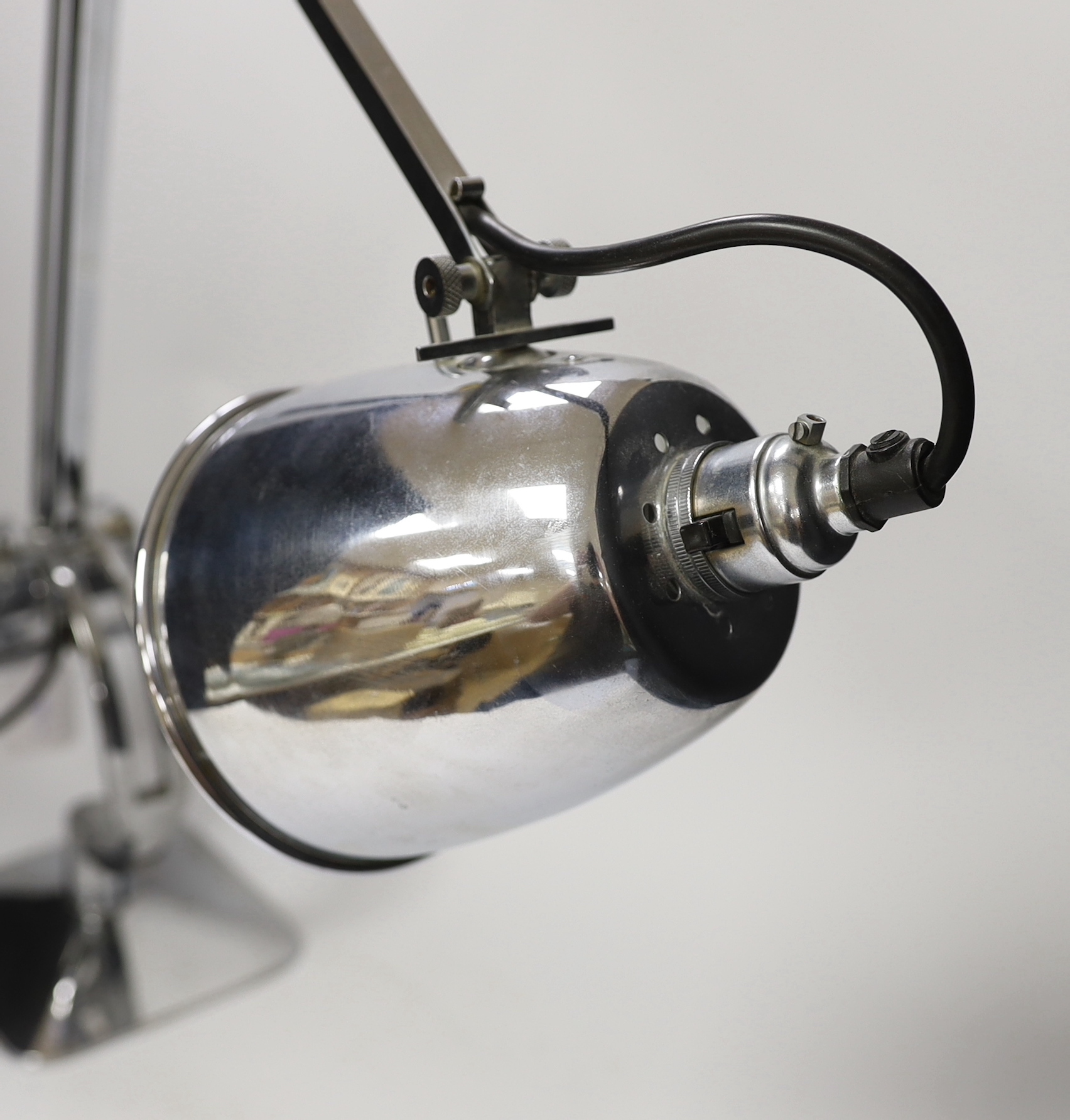 A chrome anglepoise style lamp in the manner of a Herbert Terry, model 1208, 92cm fully extended